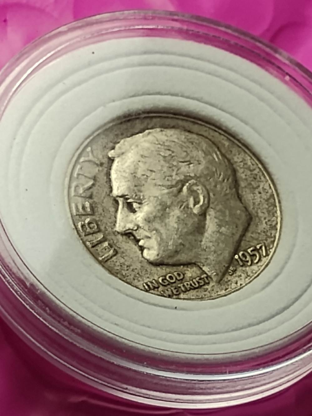 1957 D Roosevelt Dime - 90%Silver Coin CIRCULATED In Capsule